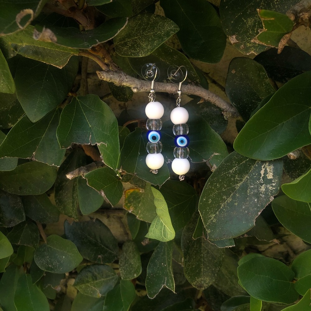 Handmade evil eye earrings.